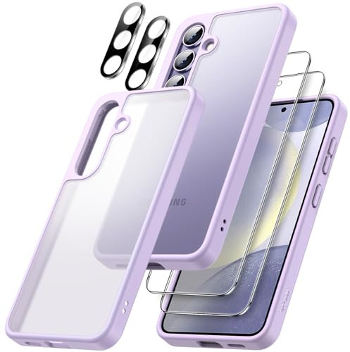 JETech 5 in 1 Cover Opaca per Samsung Galaxy S24+ / S24 Plus 5G con 2 Pellicola Protettiva e 2 Protezione Lente Fotocamera, Posteriore Traslucida Custodia, Vetro Temperato Film (Lilla)