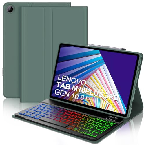 Custodia con Tastiera per Lenovo Tab M10 Plus (3rd Gen) 10.6 2022, Tastiera Bluetooth Layout Italiano per Lenovo M10 Plus 3rd, Cover Tastiera per Lenovo M10 Plus (TB-125FU/128FU/128XU), verde