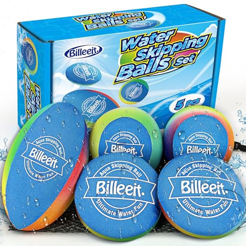 Billeeit Wasserspringbälle-Set für Pool-Spiel, inklusive 1 Rugby, 2 Bälle und 2 Scheiben, Regenbogenfarben, lustiges Strandspielzeug und Spiele, Sommergeschenk für Kinder 3 + 4–8–12 und Erwachsene
