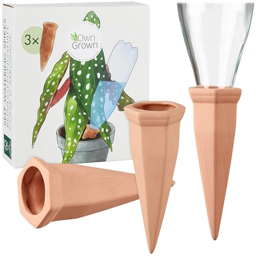 OwnGrown 3 distributori d'acqua per coni di argilla: irrigazione costante dosata per piante in vaso – 250 ml e 1000 ml bottiglie PET cono di irrigazione – fino a 1 settimana di erogazione dell'acqua –
