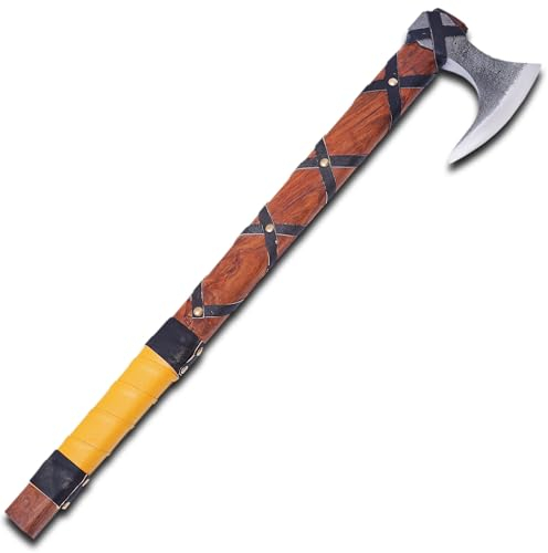 CraftTal-Wikingeraxt handgefertigt mit lederumwickeltem,48 cm EschenholzGriff,Klinge aus 1095 Kohlenstoffstahl (SCHWARZ Leder Griff)