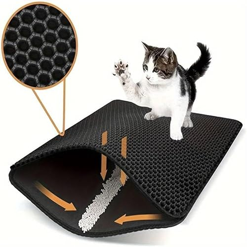 Katzenklo | Katzenstreu Matte | Unterleger Waben Design | Wasserdichte Katzentoiletten & Zubehör | Spart Streu & Schützt Böden | Bienenwabe Matte (Schwarz, 40 x 50 cm) | CATMAT