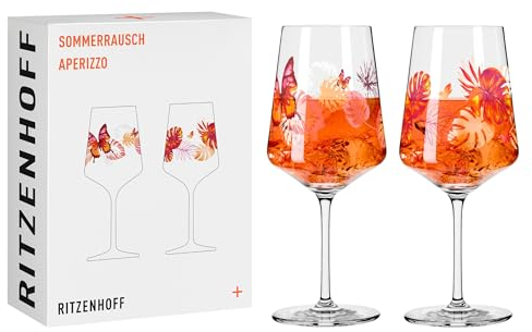 RITZENHOFF 2849001 Aperitifglas 500 ml - 2er Set - Serie Sommerrausch - Motiv Schmetterlinge - Made in Germany, Orange, Rot