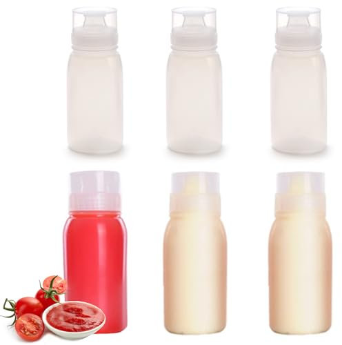 BERRYLION 6 Pcs Plastic Squeeze Sauce Bottles with Caps, Reusable Squeeze Condiment Bottles Dispensers, 5 Nozzles Salad Squeeze Bottle, BBQ Sauce, Oil Bottles (300ML)