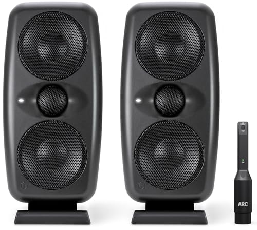 IK Multimedia iLoud MTM MKII - Pair of new generation compact hi-end studio monitors with built-in ARC room correction, speaker emulation, 100W power. Includes ARC calibration microphone. Black.