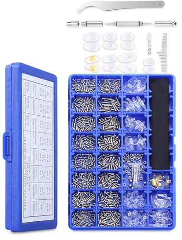 Glasses Repair Tool Kit, 1000 Pcs Spectacles Repair Screws Set with Mini Screwdriver Set, Included 3 in 1Screwdriver, Screws Nuts, Silicone Nose Pads, Tweezer, Glasses Cloth