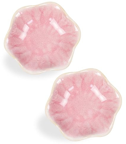 Dmnnlp Tea Bag Dish, Ceramic Spoon Rest 4.3 Inch, Flower Shape Small Bowls for Dips, Spoon Holder Kitchen, Condiment Dish, Snack Bowls, Sushi Soy Dish 2pcs (Pink)