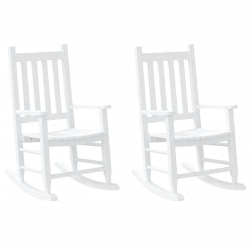 vidaXL Schaukelstuhl für Kinder 2 STK. Weiß Massivholz Pappel, Gartenstuhl, Outdoor Stuhl, Outdoor Schaukelstuhl, Terrassenstuhl, Garten Schaukelstuhl