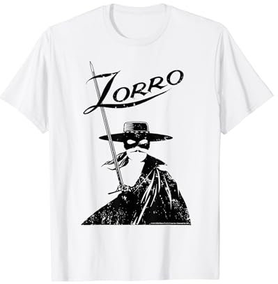 Zorro Hut Maske Schwert und Umhang Silhouette T-Shirt