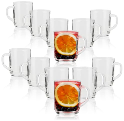 com-four® 12x Teegläser mit Henkel - 240 ml Kaffeeglas aus Borosilikatglas - Gläser für Kaffee, Tee oder Latte Macchiato - spülmaschinenfest und mikrowellengeeignet (transparent - 240ml - 12 Stück)