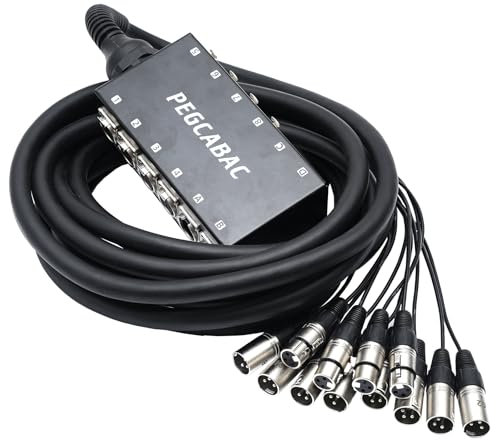 pegcabac Cable XLR Snake de 8 canales, 8 envíos XLR y 4 devoluciones XLR, placa de circuito de perfil bajo, caja de escenario XLR Snake, cable divisor XLR de audio profesional de 25 pies