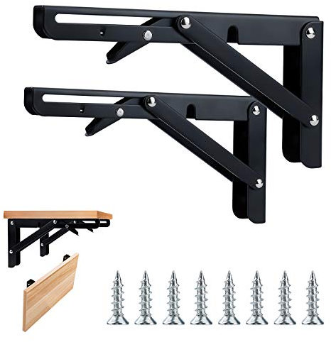 Tunejoy Supports d' Étagères Pliante Métal Console Équerres Pliable Murales pour Cuisine Salle de Bain Bibliothèques Charge Maximale 20CM 50KG 2 Pièces Noir