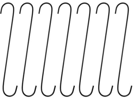 QUARKZMAN 7 ganchos en S largos de 12 pulgadas, ganchos en S extra largos de metal de alta resistencia, acero al manganeso para organizar utensilios de cocina, jardín, baño, garaje, armario, negro