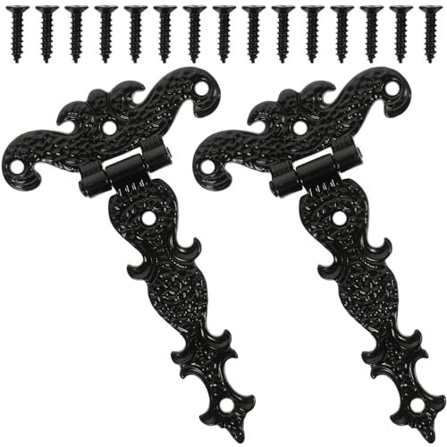 2 Stück Tor Scharniere aus Eisen, Schwarz, Retro, mit 8 Schraublöchern