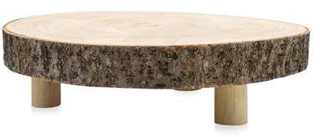 Spetebo Blumenhocker aus Baumscheibe mit Rinde auf 3 Füßen - Ø 30 cm - Holz Deko Pflanzenteller rund natur mit 3 Beinen - Pflanzen Ständer Blumen Hocker Dekoteller klein