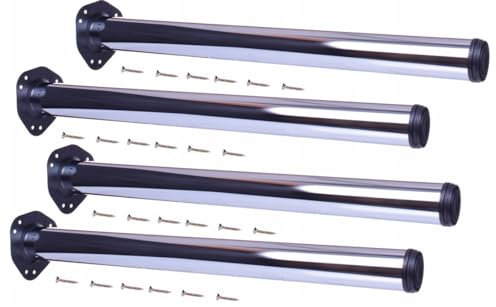 MonJar 4er Set Tischbeine Ø60mm Schreibtischfüße Tischfüße Stabil, Höhenverstellbar Höhe 820 mm + 30 mm inkl. Befestigungsmaterial (Chrom Höhe 820mm)