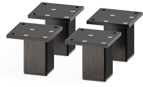 Sossai Aluminium Möbelfüße MFV2 als 4er Set aus Vierkant-Aluprofil: 38 x 38 mm, Farbe: Schwarz, Höhe: 60mm, schicke und stabile Möbelbeine für Vitrine, Kommode, Nachttisch, Schrank