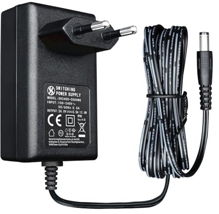 24 V 0,5 A 12 W 1,8 m Adattatore di alimentazione Lungo AC DC Adattatore (Ingresso 100 - 240 V, Uscita 24 Volt 0,5 Ampere), DC 24 V 5,5 x 2,1 mm Trasformatore per montaggio a parete