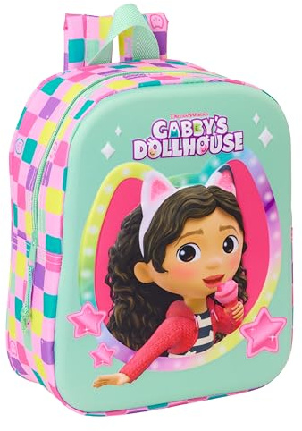 Safta GABBY'S DOLLHOUSE 3D Kindergartenrucksack, anpassbar an den Wagen, einfache Reinigung, ideal für Kinder verschiedener Altersgruppen, bequem und vielseitig, Qualität und Widerstandsfähigkeit, 22