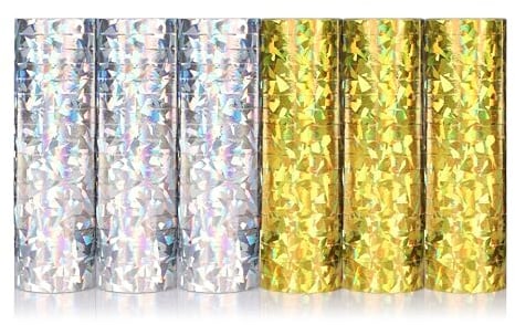 KarneLux Luftschlangen 'Gold/Silber Glitzer Metallic' - Partydekoration für Geburtstage, Hochzeiten und Silvester - 6er Pack