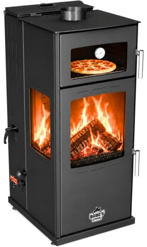 Babas Gold Plus Hybridofen Pellets und Holz Kombiofen Kaminofen mit Backfach Panorama 12 kW Schwarz Holzofen Holz Ofen Kamin