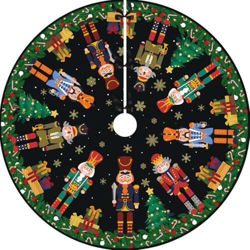 Nutcracker Christmas Tree Skirt 48 48 Inch, Xmas Nutcracker Man Tree Skirt, Winter Holiday Christmas Tree Mat for Indoor Outdoor Home & Xmas Party Decorations