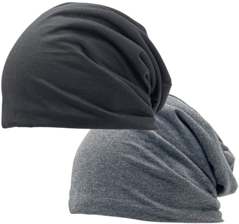 Lyivisk 2 Stück Beanie Herren, Leicht und Weich Wintermütze für Herren Damen, Elastische Mütze Winter, Strickmützen Winter Chemo Mütze, Schwarz Grau