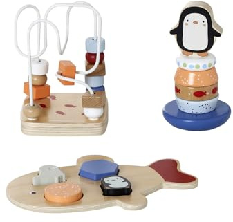 VERTBAUDET Baby-Spielset, 3 Lernspiele aus FSC-Holz, Weiß, TU