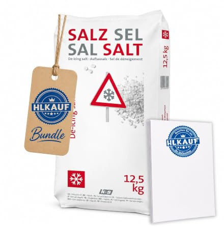 HLKauf Bundle Streusalz 12,5 kg – Auftausalz gegen Eis & Schnee – Hochwirksames Tausalz für Gehwege, Einfahrten & Höfe – Schnelle Eisauflösung im Winter & Notizblock