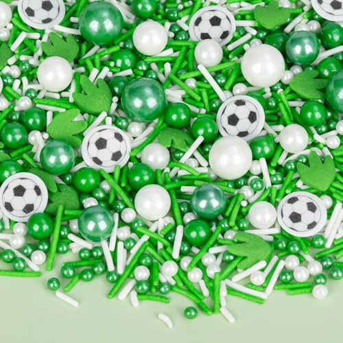 Twisweet Football Sprinkles 130g, Edible Sugar Pearls for Cake Decorating | Green and white jimmies, sugar pearls and football confetti for cupcakes, cookies, ice cream and football party cakes