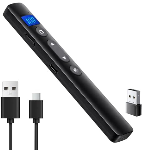 Präsentations-Fernbedienung mit Laserpointer – Wiederaufladbarer Presenter für PowerPoint Fernbedienung – Pointer für Präsentationen mit Lautstärke & Hyperlink – Kompatibel mit für Mac, PC, Laptop