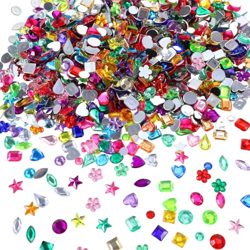 JJUNW 1200 Stück Acryl Strassstein Set, Glitzersteine Selbstklebend | Bunt Schmucksteine Set Kristall Edelsteine Flatback für Bastelarbeiten DIY Dekoration Maniküre Scrapbooking Party