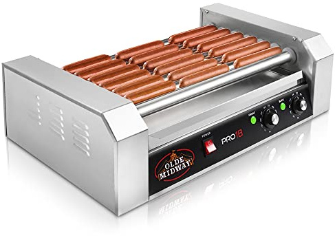 Olde Midway Electric 18 Hot Dog 7 Roller Grill Cooker Machine 900-Watt - Commercial Grade