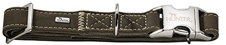 HUNTER HUNTING ALU-STRONG Hundehalsung, Hundehalsband, Aluminium Steckverschluss, Leder, robust, weich, XL, oliv