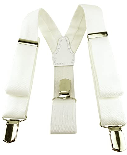 TigerTie Unisex Hosenträger Pique in creme uni gemustert - Y-Form mit 3 extra starken Clips - verstellbar 82 bis 130 cm