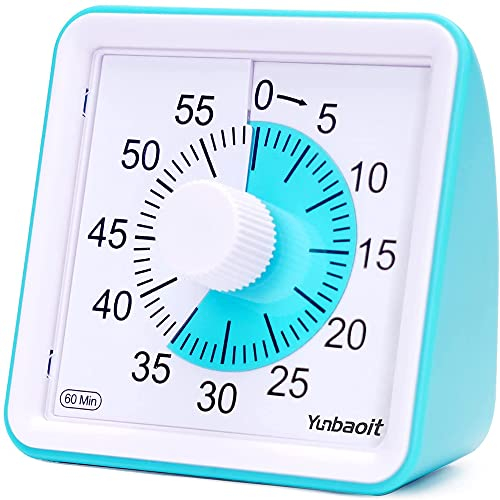 Yunbaoit Minuteur analogique visuel, Compte à rebours Silencieux, Outil de Gestion du Temps pour Enfants et Adultes(Blue)