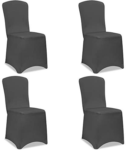 Deuba® Stuhlhussen 4er Set Grau Stretch Dehnbar 30°C Waschbar Hochzeit Stuhlbezug Hussen für Stühle Bezug Überzug Cover Esszimmerstühle ohne Armlehne