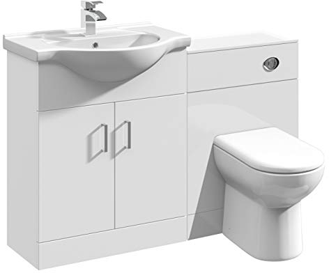 VeeBath Linx 1150 Vanity Unit Furniture Set, Wash Basin Bathroom Sink, WC, BTW Toilet Pan, Soft Close Toilet Seat, Concealed Cistern-White (Flat Pack)
