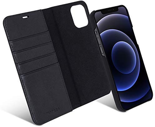 KANVASA iPhone 12 Pro Max Hülle Leder Case Lederhülle 2 in 1 schwarz Luxus Echtleder Klapphülle Cover Handyhülle für Original iPhone 12 Pro Max (6,7 Zoll) - Kabelloses Laden Qi möglich