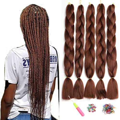 ShowJarlly Jumbo Treccia Capelli, Capelli Treccine Africane Extensions 5 Pezzi, 24 Pollice Sintetici Intrecciare I Capelli Estensioni Per Crochet Torsione Estensiones(Ramato scuro-33#)