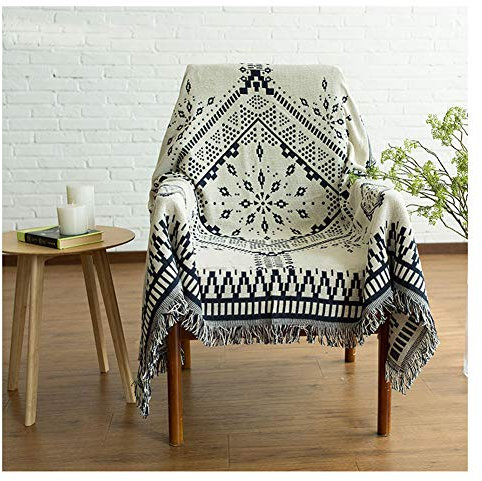 YAOTT Oriental Ethno-Stil Geometrie Ethnisch Zwei Seiten Gestrickte Decke Sofabezug Handtuchüberwurf Decke Teppich Dicker Überwurfdecke Strickdecke für Bett Couch Stuhl Küsten 90 * 150cm
