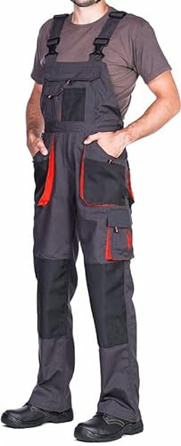 MAZALAT work wear Arbeitshosen männer, Arbeitslatzhose Herren mit Kniepolstertaschen, Größen S-XXXL, Latzhose Herren, Arbeitshose Latzhose arbeits Latzhose Qualitat Schwarz/Orange 64