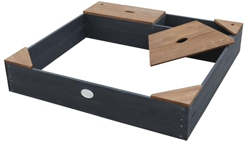 AXI Sandkasten Amy aus FSC Holz mit Abdeckplane in Anthrazit & Braun | Sand Kasten mit Abdeckung für Kinder mit Sitzbank, Sitzecken & Stauraum | 115 x 115 cm