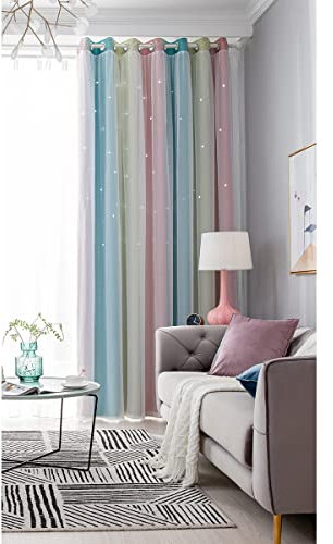 ele ELEOPTION Tende Oscuranti con Stelle, Tende Coibentate con Occhielli per Camera da Letto, Soggiorno e Finestra, 1 Pannello (Rosa, 134x270 cm)