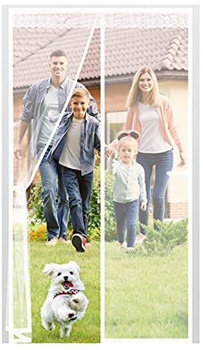 EXTSUD Zanzariera Magnetica Porta Finestra in Fibra di Vetro 100x220cm, Chiusura Automatica, Tende Antimosche Traspiranti Protezione da Insetti Zanzariere a Calamita per Casa Ufficio, Bianco