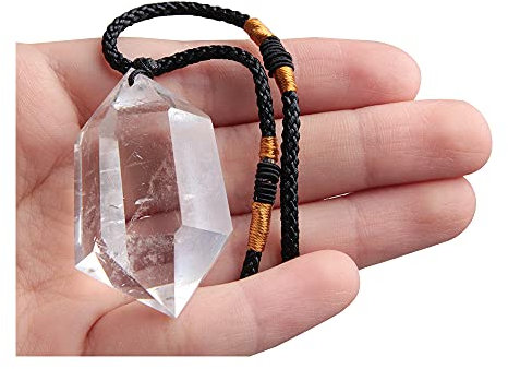 Acxico 1 collar con colgante de péndulo de cristal de cuarzo transparente natural, Piedra preciosa. Cristal Piedra preciosa, Cuarzo