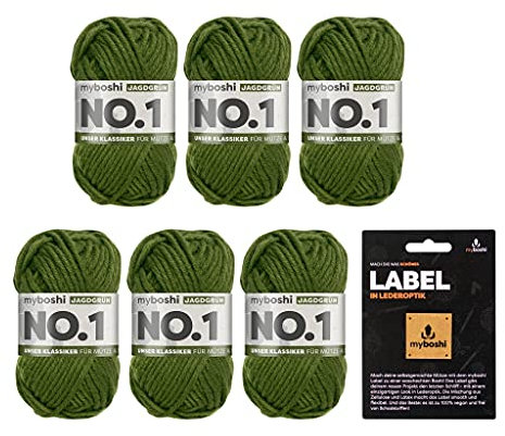 myboshi No.1 Wolle zum Häkeln und Stricken, Schnellstrickgarn, langlebige Mützenwolle, Strickwolle, Häkelwolle, mulesing-frei, Ll. 55m /50g, 30% Wolle (Merinowolle) Grün (Jagdgrün) 6 Knäuel