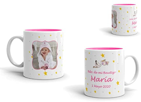 Lote de 5 Originales Tazas de Cerámica Personalizables para Niña Mi Bautizo. Recuerdos. Vajillas. Regalos para Fiestas de Cumpleaños, Bodas, Bautizos y Comuniones.DC
