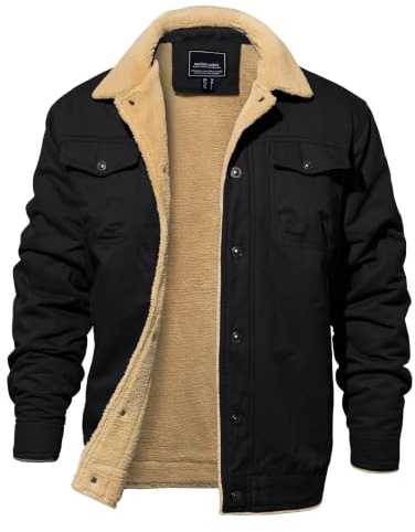 EKLENTSON Mens Military Jacket Winter Fleece Tactical Coat | Sherpa Lined Thick Warm Lumberjack Work Cargo Jacket Casual Combat Denim Bomber Windbreaker Multi Pocket