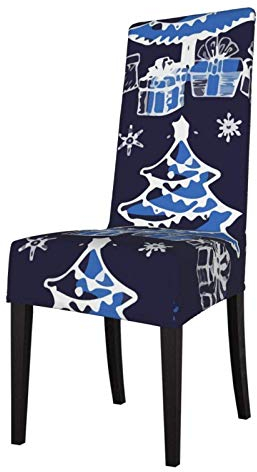 Sitzbezug für Stuhl Blau Weihnachten Weihnachtsbaum Esszimmer Stuhlhussen Schonbezüge Stretch Stuhlschutz